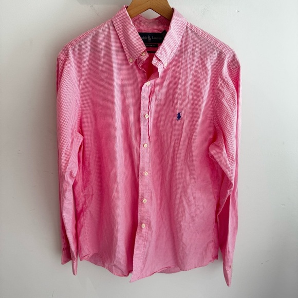 Ralph Lauren Pink Gingham Button Up Shirt Large - Picture 1 of 5